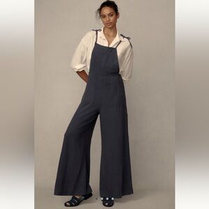 Anthropologie Linen Wide-Leg Overalls